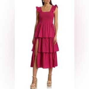 Anthropologie Avec Les Filles NWOT Smocked Tiered Linen Blend Sundress Size 14